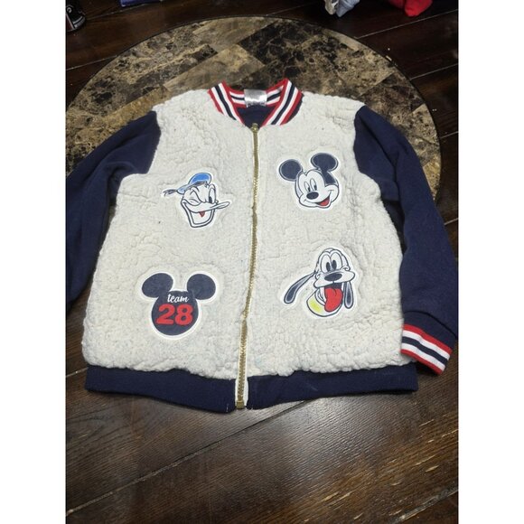 Disney Junior Mickey Mouse Fuzzy Sherpa Longsleeve Bomber Jacket Size 5/6 - Picture 1 of 5